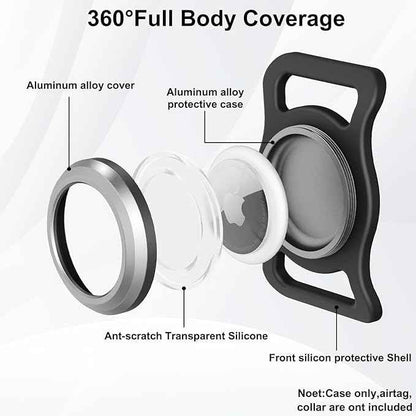 Waterproof Airtag Collar Holder, [2 Pack] Aluminum Full Body Covered Preventing Chewing Apple Air Tag Case for Pet Collar Backpack「Black/Navy blue-1PS」
