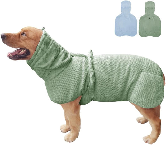 Medium to Large Size Dog Bathrobe, Quick Drying Super Absorbent Used for After Bathing, Warm Dog Towels, Adjustable Hoodies and Belts for Pet Dogs Bath Clothes Products (Green Jacquard, 3XL)