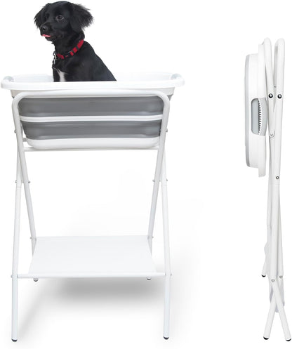 Smoochie 2 in 1 Dog Bathtub Washing Station, Elevated Pet Bath Tub, Collapsible and Portable Bathtub for Dogs, Cats Bathing, Shower and Grooming, Indoor and Outdoor
