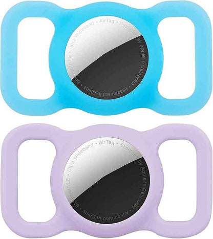 2 Pack Protective Air Tag Case for Dog Collar, Pet/Dog Collar Holder Case Compatible with Apple Air Tag, Waterproof Air tag Loop for GPS Tracker Lightweight Soft Anti Scratch Anti Lost Blue Purple