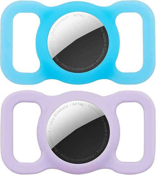 2 Pack Protective Air Tag Case for Dog Collar, Pet/Dog Collar Holder Case Compatible with Apple Air Tag, Waterproof Air tag Loop for GPS Tracker Lightweight Soft Anti Scratch Anti Lost Blue Purple