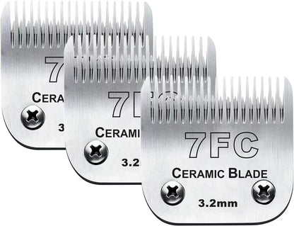 3pcs 7FC Blades Dog Grooming Replacement Blades Compatible with Andis Dog Clipper,Ceramic Blade & Stainless Steel Blade