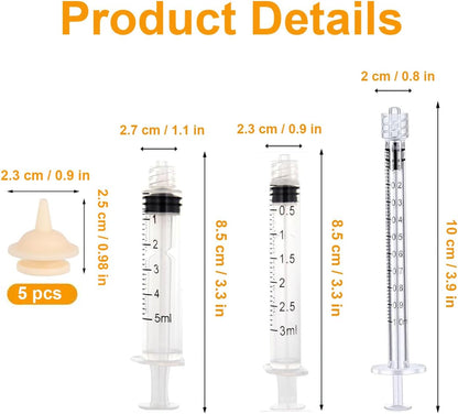 Pet Feeder Syringe, Newborn Animal Feeder Syringe Pet Feeding Nursing Syringe Silicone Feeding Pacifier,Pet Feeding Nipple for Kitten and Puppy (2x10ml Feeder &1S+1M+2L Nipples)