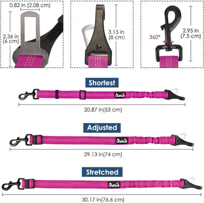 SlowTon Dog Seat Belt, Adjustable Dog Safety Belt Leash, 2 in 1 Latch Bar Attachment Dog Car Seatbelt with Elastic Nylon Bungee Buffer, Reflective Nylon Belt Tether (FU)