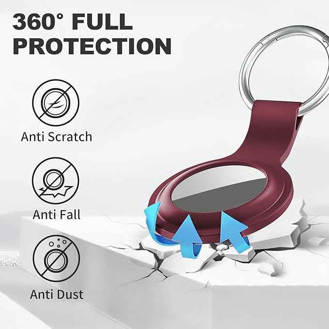 Case for AirTag 2nd Gen (2026) & 1st Gen, Silicone Holder Keychain Key Ring, Protective Cover for Apple for Air Tags, GPS Finder Accessories for Bags, Pets, Kids, Luggage, Wine Red
