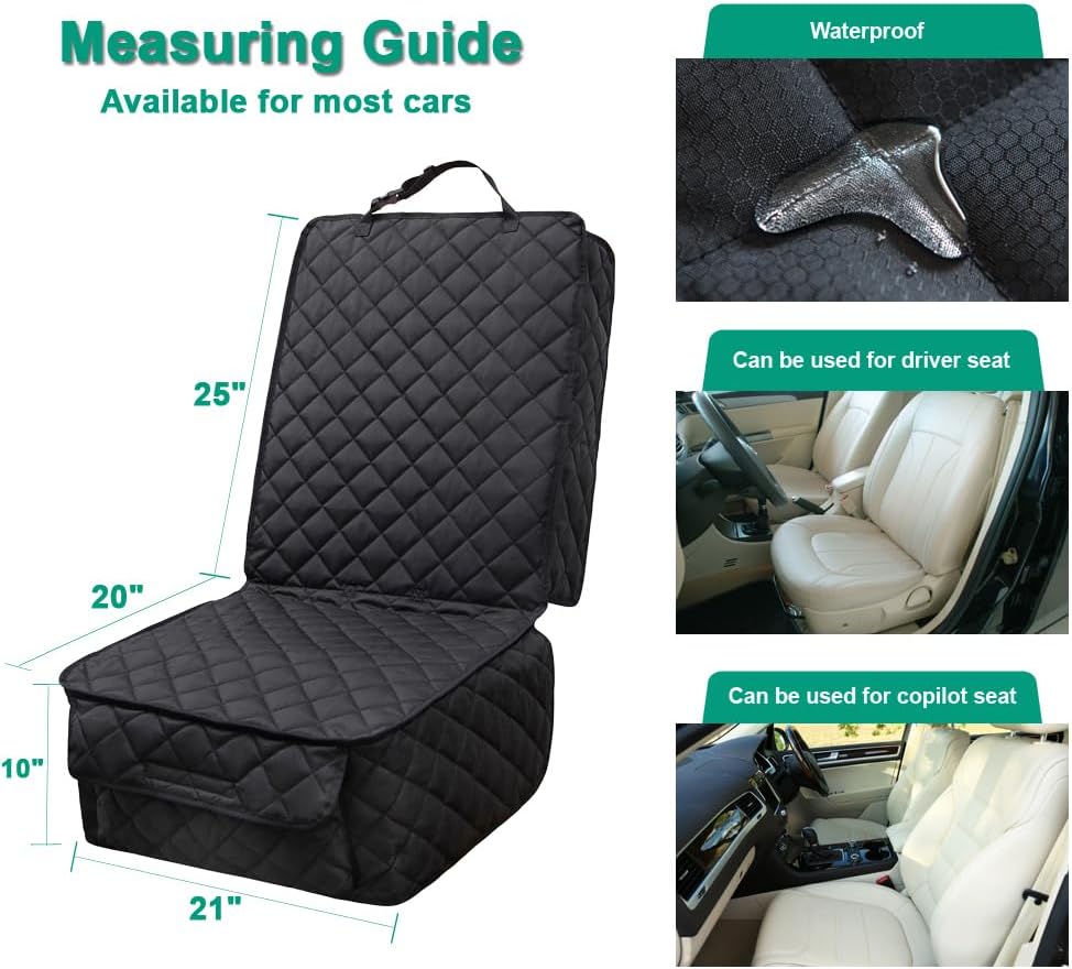 Waterproof Front Seat Cover Dog Car Seat Covers Nonslip and Full Protection with Side Flaps Fits Most Cars, Trucks, SUVs(Black, 1Pack) - Pawvie
