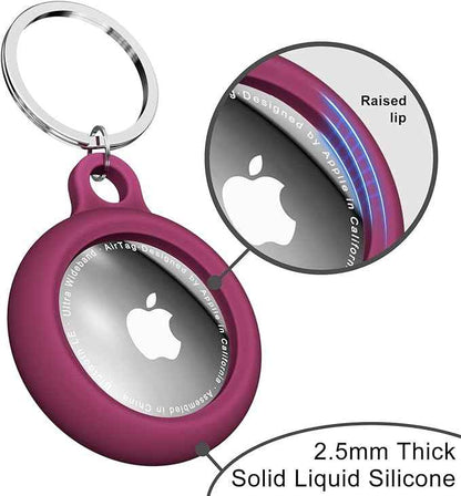 oakxco for Airtag Keychain Silicone, Airtag Holder with Key Ring, Air Tag Cover Cute Accessories for Kids, Luggage, Car Dog Collar, Compatible with Apple Airtag Case Waterproof, Burgundy Maroon Wine