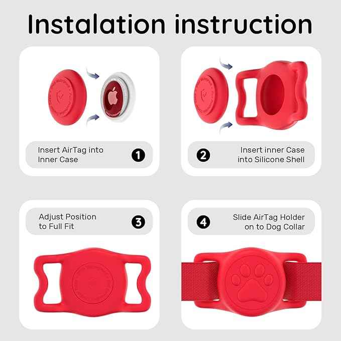 for Airtag Dog Collar Holder, Dog Airtag Holder Waterproof, Lightweight & Soft Silicone Air Tag Case for Pet Collars, Works with Multiple Tracker Tag Products (Red1,1 Pack)