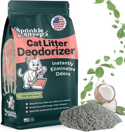 Cat Litter Deodorizer | Odor Eliminator for Litter | Smell Control for Cats | Non-Toxic & Safe for Kittens | Home Odor Neutralizer | Kitty Litter Freshener | Sprinkle & Sweep | One Month Supply 8oz
