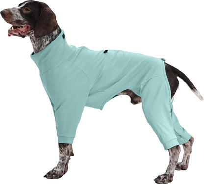 Medium Dog Pajamas with Back Zipper & Adjustable Drawstrings, Soft Dog Onesie Pjs, Easy On/Off Comfy Anti-Licking Dogs Outfits Jammies Shedding Suits, Beagle, Springer Spaniel, Green L