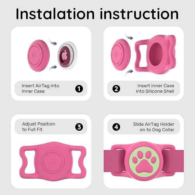 for Airtag Dog Collar Holder, Dog Airtag Holder Waterproof, Lightweight Silicone Air Tag Case for Pet Collars, Works with Multiple Tracker Tag Products (Luminous Blue+Luminous Rose, 2 Pack)