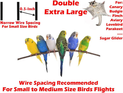 64" Extra Large Double Flight Bird Wrought Iron Double Cage Slide Out Center Divider Side Nesting Box Door Parrot Cage Cockatiel Conure with Removable Rolling Stand Storage Shelf