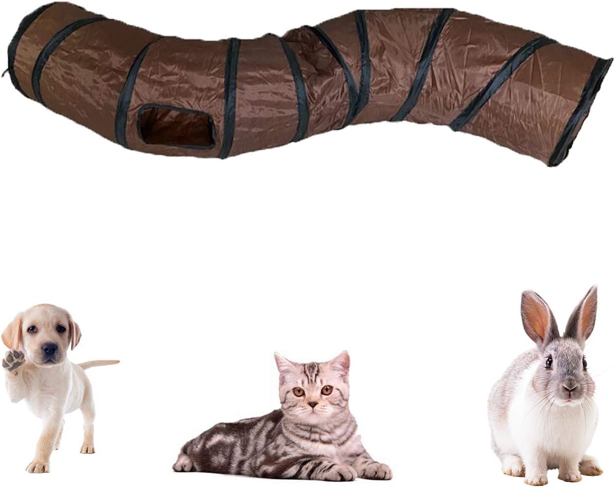iCAGY Cat Tunnel for Indoor Cats Interactive, Rabbit Tunnel Toys, Pet Toys Play Tunnels for Cats Kittens Rabbits Puppies Crinkle Pop Up Brown 47" Shape S