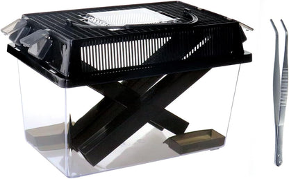 NANEEZOO Cricket Keeper, Equipped with Water & Food Feeding Dish, High Transparency Cricket Pen with Dispenser Tubes, Insect Keeper for Gecko Snake Lizards Reptiles (Large)