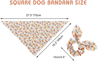 E-Clover Dog Bandanas & Matching Scrunchie Set Cute Flower Dog Scarf Bibs Girl Pet Bandana with Bow Tie for Medium Large Dogs Owner Mom Spring