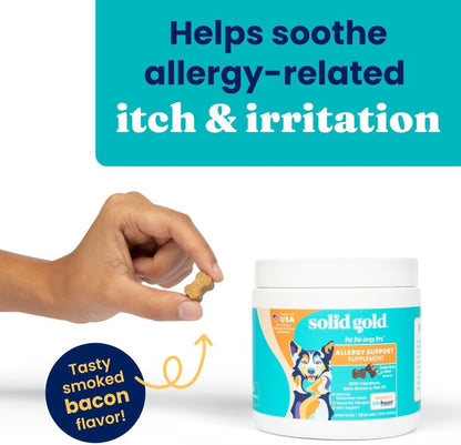 Solid Gold Dog Allergy Relief Chews - Dog Itching Skin Relief & Seasonal Allergies Support - Alaskan Salmon Oil for Dogs Skin, Coat & Immune Support - Bacon Flavor Soft Allergy Chews for Dogs -120ct