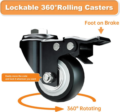 38 Inch Heavy Duty Dog Crate with Wheels,Indestructible Escape-Proof Dog Kennel with Locking Latch and Double Door,Extra Large XL XXL Crate Indoor for Large and Medium Dog with Removable Tray