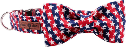 Lionet Paws Patriotic Dog and Cat Collar with Bowtie, 4th of July, Soft and Comfortable, Adjustable Collar for Puppies and Cats, Neck 8-12 inches
