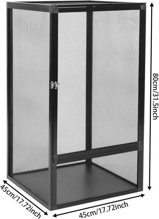 Reptile Pet Feeding Net Box, 17.7"x17.7"x31.5" Micro Habitat Terrarium Enclosure for Small Tree Dwelling Reptiles, Amphibians, Spiders & Other Invertebrates, Insect Terrarium