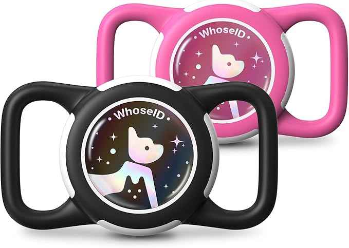 Waterproof Airtag Dog Collar Holder, Silicone & ABS Airtag Holder for Dog & Cat Collars, Ultra-Durable, Lightweight and Protective Airtag Case (Black&Rose-1, Regular)