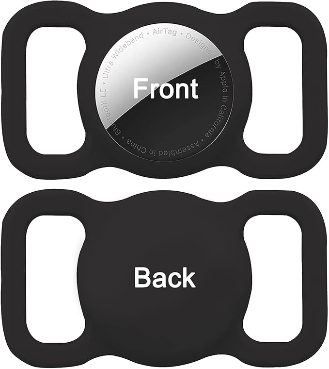 Air tag Dog Collar Holder (2 Pack) Silicone GPS Tracker Case Anti-Lost Protective Air Tag Cat Collar Holder (2xBlack)