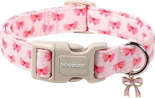 DOGWONG Cute Bowtie Printed Collar for Small Medium Large Dogs - Pink Dog Collar for Girl Female Dogs,XS