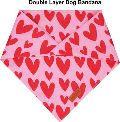 PTDECOR Valentine Dog Bandana, Reversible Valentine Pet Scarf, Multi Size, Red Heart Bandanas for Large X-Large Dogs (X-Large)