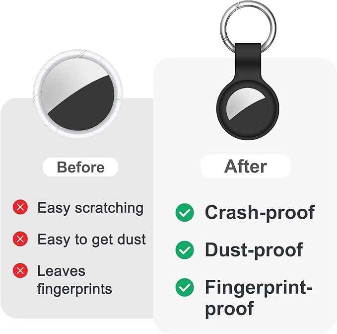 Case for AirTag 2nd Gen (2026) & 1st Gen, Silicone Holder Keychain Key Ring, Protective Cover for Air Tags, GPS Finder Accessories for Bags, Pets, Kids, Luggage, Black/Blue/Green/Red