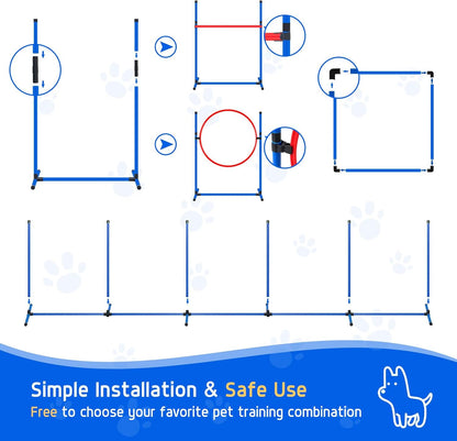 Dog Agility Training Equipment Set, Obstacle Courses Agility Training Kit for Puppy Includes 2 High Hurdles, Standard Tunnel, Blind Tunnel, Jumping Ring, 6 Weave Poles, Pause Box and 2 Carrying Bags