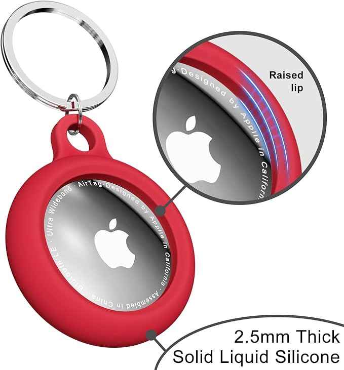oakxco for Airtag Keychain Silicone, Airtag Holder with Key Ring, Air Tag Cover Cute Accessories for Kids, Luggage, Car Dog Collar, Car, Compatible with Apple Airtag Case Waterproof Tracker, Red