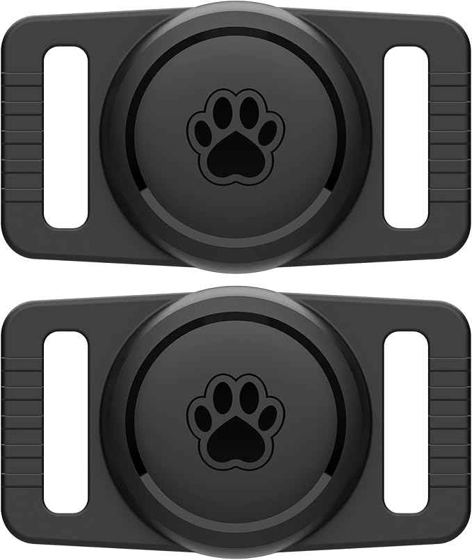 for Airtag Dog Collar Holder 2 Pack,Waterproof Dog Collar Holder for Apple AirTag(Gen 1 & 2),Silicone Air Tags Case for Dog Collars(Black)