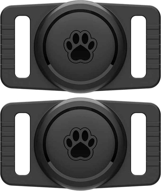 for Airtag Dog Collar Holder 2 Pack,Waterproof Dog Collar Holder for Apple AirTag(Gen 1 & 2),Silicone Air Tags Case for Dog Collars(Black)