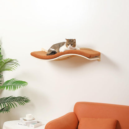 Cat Wall Shelves for Large Cats - Wall Mounted Furniture with Comfortable Cushion, Perfect Perch and Bed for Multi-Cat Households - 35 inch Wavy Shelf for Climbing, Playing, Resting, and Lounging