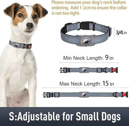 AirTag Dog Collar with AirTag Holder Compatible for Air Tag, Reflective Soft Padded, Safety Locking Buckle, Adjustable Nylon for Small Medium Large Dogs (Grey,S)