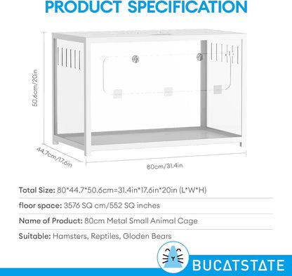 BUCATSTATE Hamster Cage Metal 2.0 - Small Animal Habitats Large Stackable with Top Access Easy Assemble 31.4L*17.6W*20H Inches Dwarf Syrian Hamster House for Guinea Pig, Gerbil (552sq inch White)