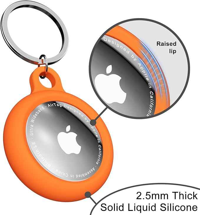 oakxco for Airtag Keychain Silicone, Airtag Holder with Key Ring, Air Tag Cover Cute Accessories for Kids, Luggage, Car Dog Collar, Car, Compatible with Apple Airtag Case Waterproof, Neon Orange