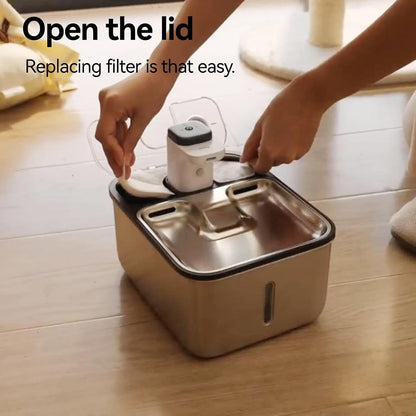 Stainless Steel Cat Water Fountain Wireless for Cats Indoor, 3.6L/123oz Automatic Metal Dog Water Dispenser,Cordless Battery Operated Pet Drinking Fountain,Rechargeable Waterer with Motion Sensor