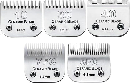 5PCS Dog Grooming Blades Compatible with Andis/Oster A5/Wahl KM Series Dog Clipper Blades Size:#10+30+40+5FC+7FC