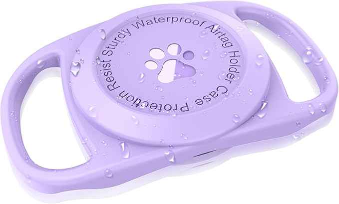 Airtag Dog Collar Holder, [1 Pack] Waterproof Protective Case for Apple AirTag, Durable & Lightweight with Full-Body Protection, Soft Silicone, Purple