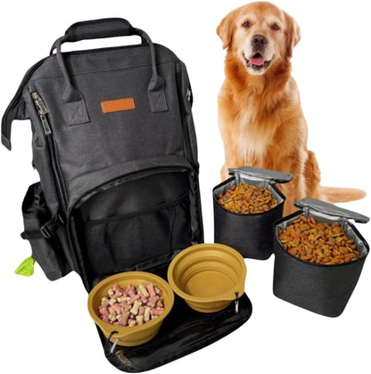 Tito's Closet Dog Travel Bag Includes Dog Travel Accessories 2-Pack Dog Travel Bowl, 2 Dog Food Containers, Dog Treat Bag (Black), DB2024 - Pawvie