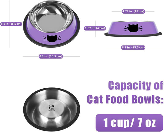 3 Pcs Non-Slip Stainless Steel Small Cat Food Bowls - Unbreakable, Thicken, 7 Oz, Suitable for Indoor Small Pets - Removable Rubber Base, Easily Clean, Lovely Color