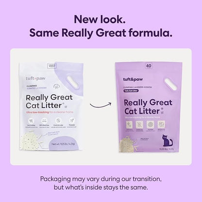 Tuft & Paw Really Great Cat Litter, Low Tracking Tofu Cat Litter, Clumping, Flushable, Odor Control, Dust-Free - 9.25lbs x 2Bags (Natural Lavender)