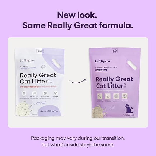 Tuft & Paw Really Great Cat Litter, Low Tracking Tofu Cat Litter, Clumping, Flushable, Odor Control, Dust-Free - 9.25lbs x 2Bags (Natural Lavender)