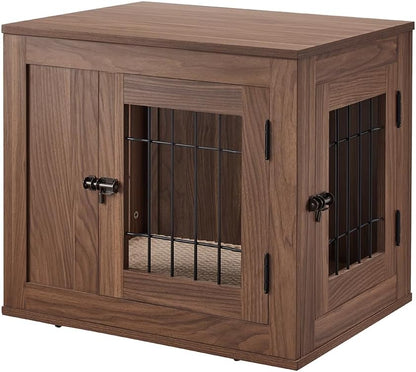 unipaws 25.5 Inch Furniture Style Dog Crate for Small Dogs, Cats, Min Pigs, Rabbit, Indoor Aesthetic Puppy Kennel, Modern Decorative Wood Wire Cage, Pretty Cute End Side Table Nightstand, Walnut
