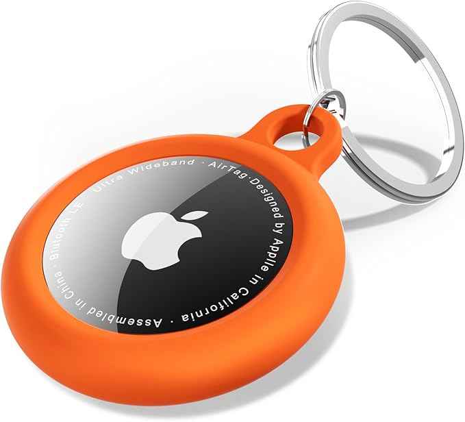 oakxco for Airtag Keychain Silicone, Airtag Holder with Key Ring, Air Tag Cover Cute Accessories for Kids, Luggage, Car Dog Collar, Car, Compatible with Apple Airtag Case Waterproof, Neon Orange