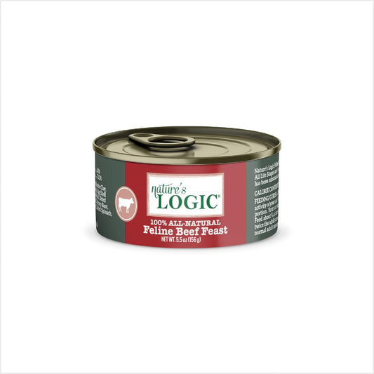 Nature's Logic Wet Can Cat Food - Feline Beef Feast 95% Animal Ingredients - No Synthetic Vitamins, Minerals or Artificial Additives, 100% Natural, Grain-Free, Made in USA - Beef (5.5 oz, 24 pack)