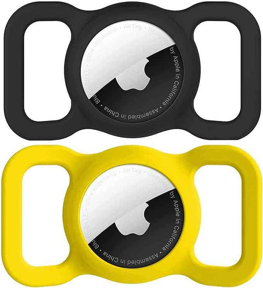 SWINCHO for AirTag 1st & 2nd Generation Holder[2 Pack] Waterproof High-Strength Elastic Silicone AirTag Dog Collar Holder (Yellow&Black)