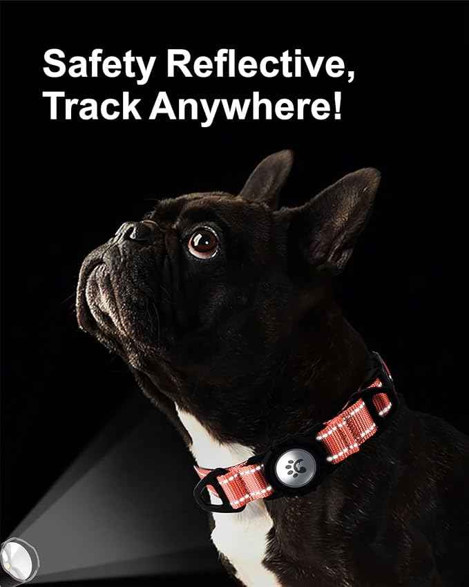 TagME Airtag Dog Collar,Waterproof Reflective Pet Collar with Airtag Holder,Soft Padded and Double D-Rings for Puppy,Baby Pink