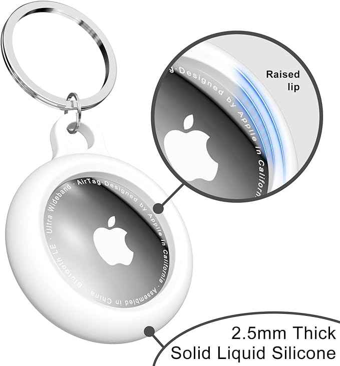oakxco for Airtag Keychain Silicone, Airtag Holder with Key Ring, Air Tag Cover Cute Accessories for Kids, Luggage, Car Dog Collar, Car, Compatible with Apple Airtag Case Waterproof Tracker, White