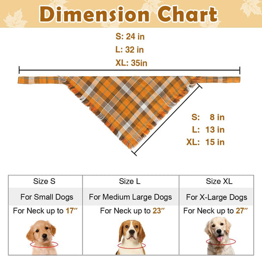 Kytely Thanksgiving Fall Dog Bandanas 2 Pack, Autumn Dog Bandana Large, Orange Plaid Pet Scarf for Boy and Girl, Holiday Halloween Reversible Triangle Bibs Accessories for Dogs Pets